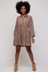 Brown Paisley Print Collared Dress