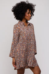 Brown Paisley Print Collared Dress