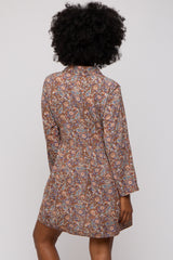 Brown Paisley Print Collared Dress