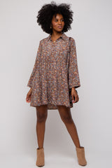 Brown Paisley Print Collared Dress