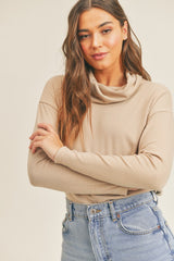 Taupe Turtleneck Long Sleeve Top