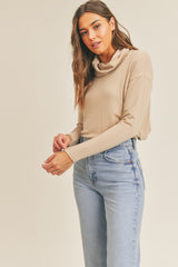 Taupe Turtleneck Long Sleeve Top