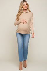 Taupe Turtleneck Long Sleeve Maternity Top