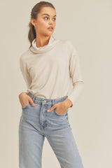 Cream Turtleneck Long Sleeve Maternity Top