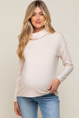 Cream Turtleneck Long Sleeve Maternity Top