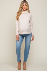 Cream Turtleneck Long Sleeve Maternity Top