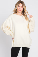 Cream Cable Knit Sleeve Sweater