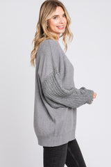 Heather Grey Cable Knit Sleeve Sweater