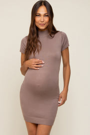 Mocha Knit Mock Neck Fitted Maternity Dress