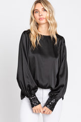 Black Satin Sequin Cuff Maternity Blouse