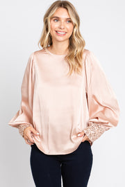 Light Pink Satin Sequin Cuff Blouse