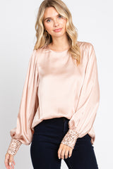 Light Pink Satin Sequin Cuff Blouse