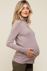 Mocha Turtleneck Long Button Sleeve Maternity Top