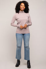 Mocha Turtleneck Long Button Sleeve Top