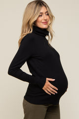 Black Turtleneck Long Button Sleeve Maternity Top