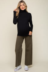 Black Turtleneck Long Button Sleeve Maternity Top