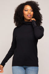 Black Turtleneck Long Button Sleeve Top