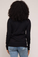 Black Turtleneck Long Button Sleeve Top