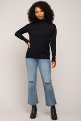 Black Turtleneck Long Button Sleeve Maternity Top