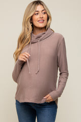 Taupe Ribbed Long Sleeve Hooded Maternity Top