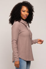 Taupe Ribbed Long Sleeve Hooded Top