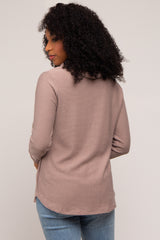 Taupe Ribbed Long Sleeve Hooded Top