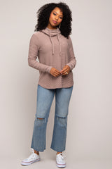 Taupe Ribbed Long Sleeve Hooded Top