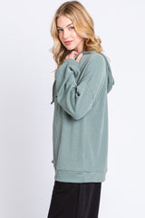 Light Olive Ribbed Hooded Top