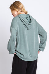 Light Olive Ribbed Hooded Top