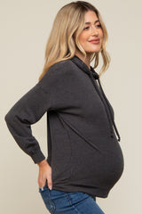 Charcoal Ribbed Hooded Maternity Top