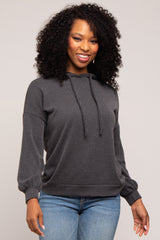 Charcoal Ribbed Hooded Top