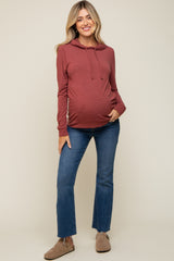 Burgundy Soft Knit Maternity Pullover Hoodie