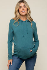 Teal Soft Knit Maternity Pullover Hoodie