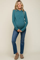 Teal Soft Knit Maternity Pullover Hoodie