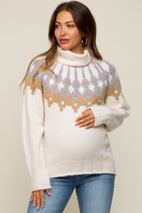 Cream Turtleneck Fair Isle Maternity Sweater