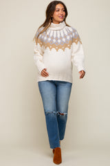 Cream Turtleneck Fair Isle Maternity Sweater