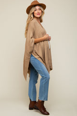 Beige Draped Cable Knit Dolman Sleeve Maternity Cardigan