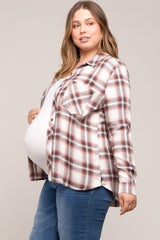 Rust Plaid Button Down Maternity Plus Top