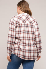 Rust Plaid Button Down Maternity Plus Top