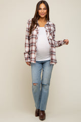 Rust Plaid Button Down Maternity Top