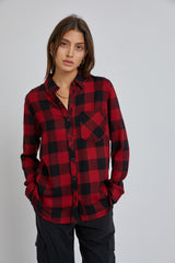 Red Checkered Long Sleeve Button Down Top