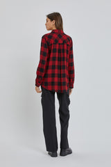 Red Checkered Long Sleeve Button Down Top