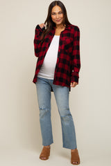 Red Checkered Maternity Long Sleeve Button Down Top