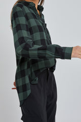 Forest Green Checkered Long Sleeve Button Down Top