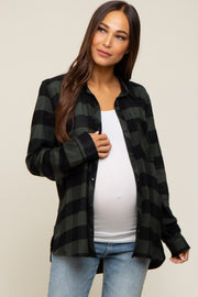 Forest Green Checkered Maternity Long Sleeve Button Down Top