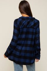 Royal Blue Checkered Maternity Long Sleeve Button Down Top