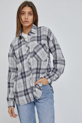 Black Flannel Plaid Button Up Maternity Top