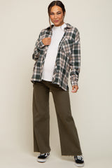 Forest Green Plaid Button Down Maternity Top