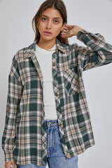 Forest Green Plaid Button Down Maternity Top