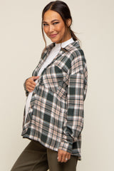 Forest Green Plaid Button Down Maternity Top